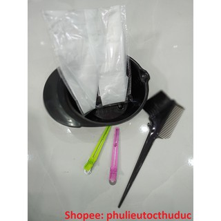 Combo chén nhựa nhuộm tóc+ 2 đôi bao tay+1 lược nhuộm tóc+2 kẹp vịt
