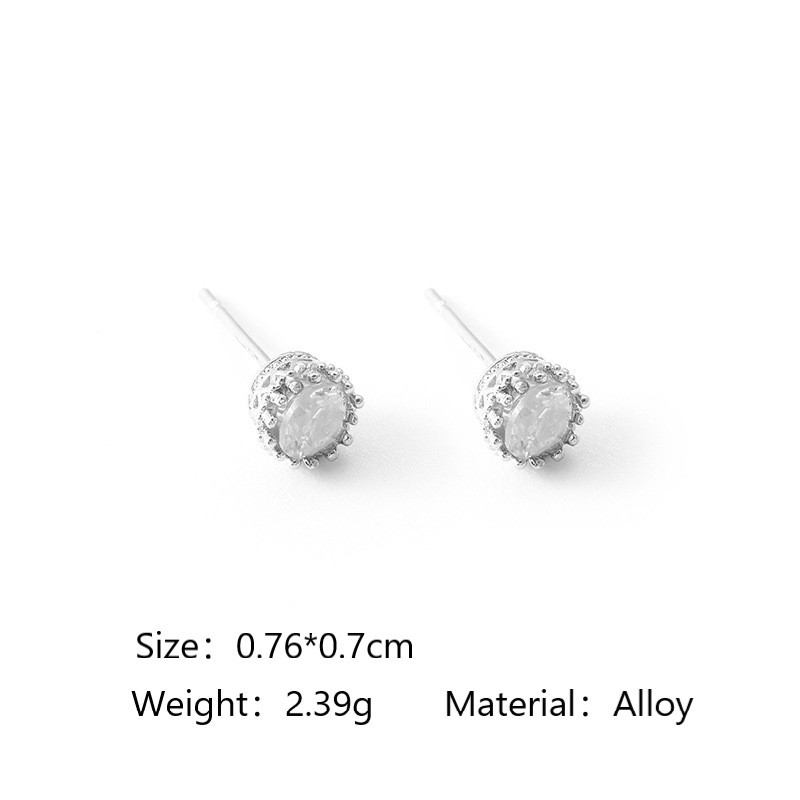 Đôi Bông Tai Mạ Bạc Hình Vương Miện Đính Đá Zircon Phong Cách Hàn Quốc