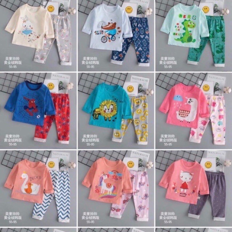 Bộ cotton xuất Hàn loại dài tay mặc thu đông chất liệu cotton siêu mềm cho bé từ 8kg đến 16kg