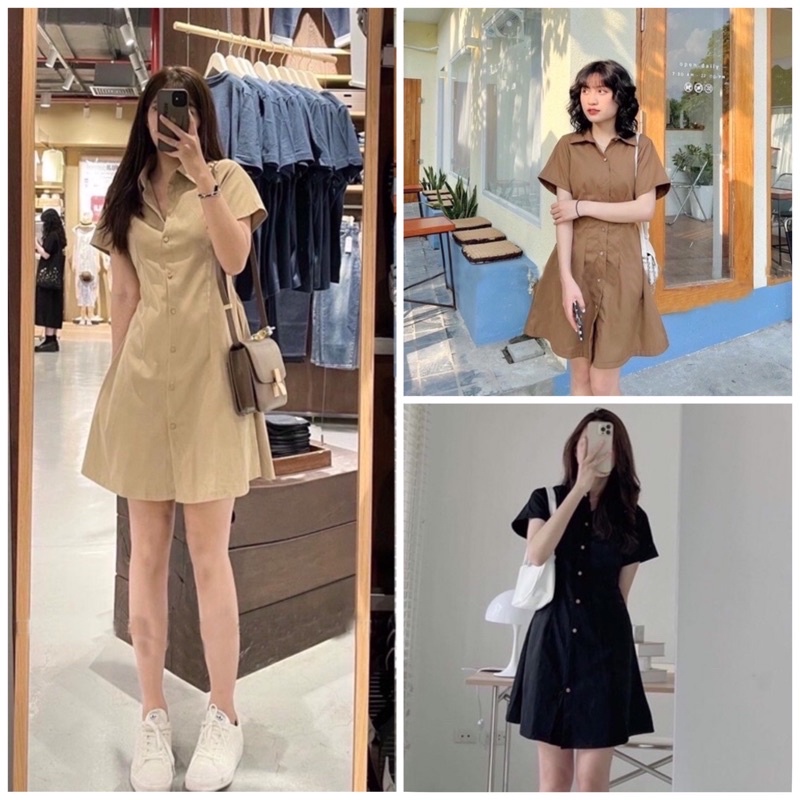 Đầm sơ mi basic 3 màu (kèm hình thật)
