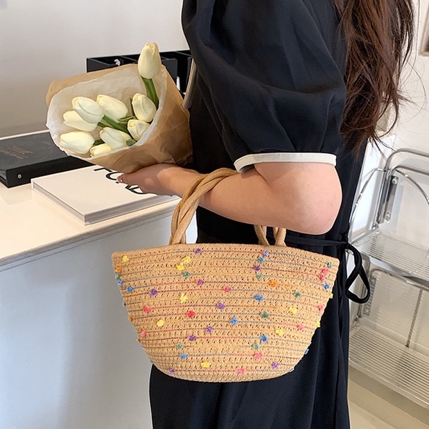 Túi xách dệt sợi mini có đính nơ ruy băng nhiều màu sắc phong cách Hàn Quốc mới thời trang dành cho nữ