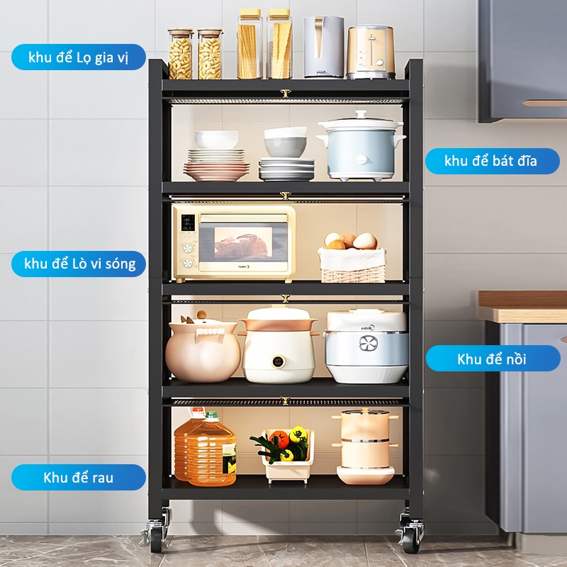 GSlife Kệ Để Đồ 2/3/4/5 Tầng 70cm- Kệ Nhà Bếp Đa Năng Thông Minh Kệ Vi Sóng, Thép Carbon Màu Đen