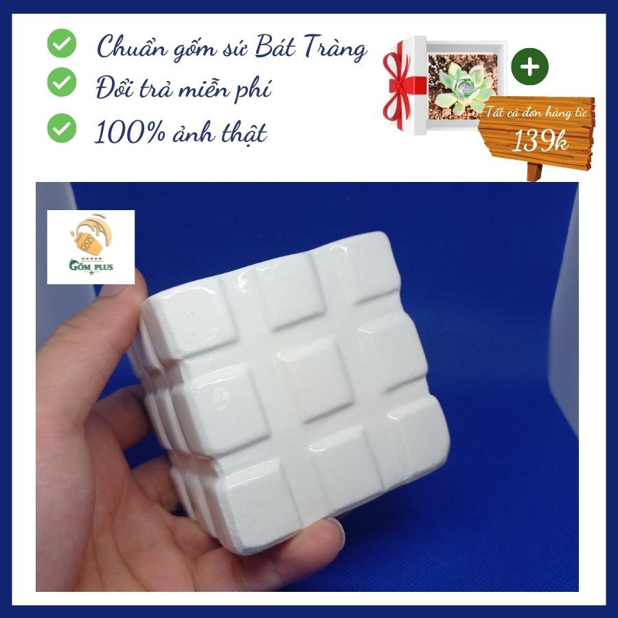 Chậu cây cảnh đặc biệt , chậu cây mini hình rubik để bàn trang trí siêu đẹp gốm Bát Tràng, Gốm Plus