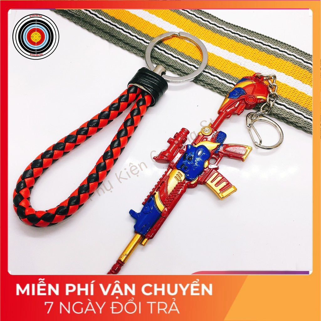 [CHẤT] Móc chìa khoá PUBG mix skin pupg M416 Hamster RED độc đáo - Móc khoá xe máy, dây da Chất liệu không rỉ cao cấp