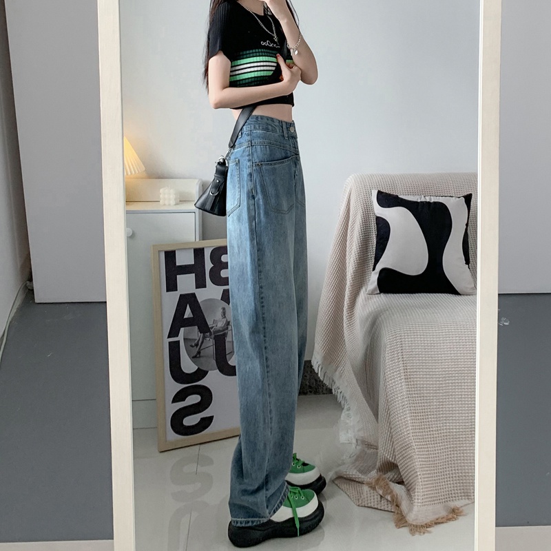 Quần Jeans Nữ Lưng Cao Ống Rộng Phong Cách Retro Thời Trang