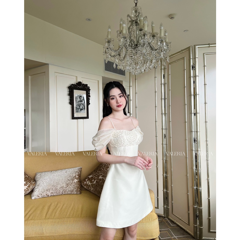 Váy tafta eo corset phối ren ngực tiểu thư Jolie Dress