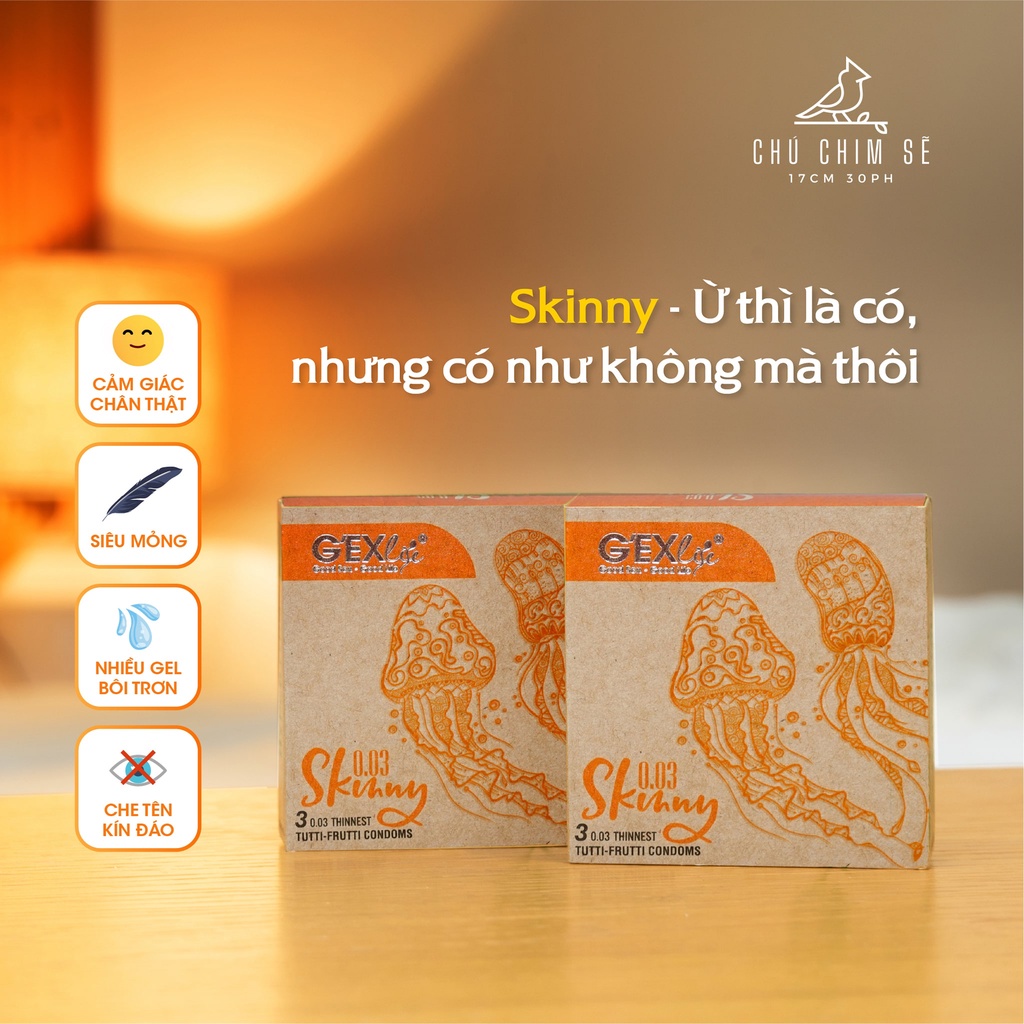Bao cao su GEXlife Skinny 0.03 siêu mỏng - Chú Chim Sẽ