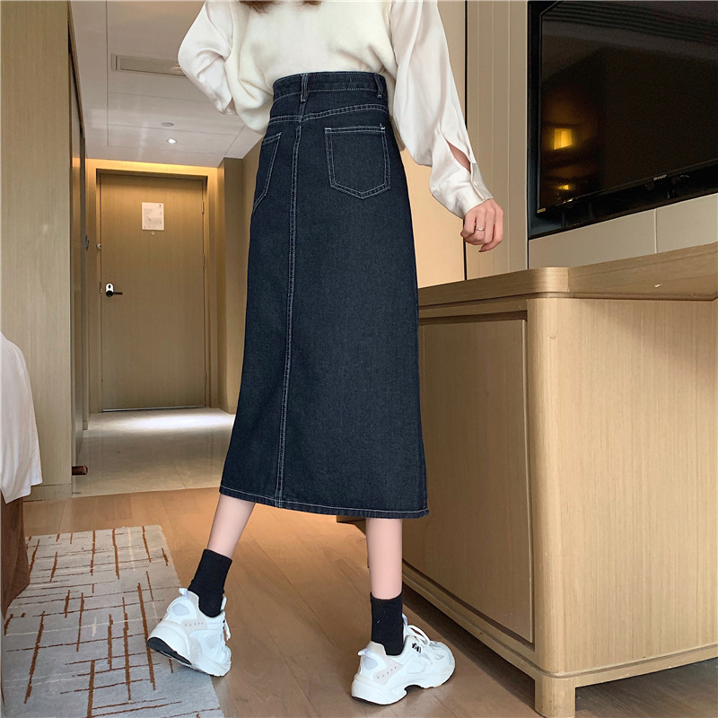Chân Váy Denim Nữ Lưng Cao Xẻ Tà Phong Cách Hàn Quốc | BigBuy360 - bigbuy360.vn
