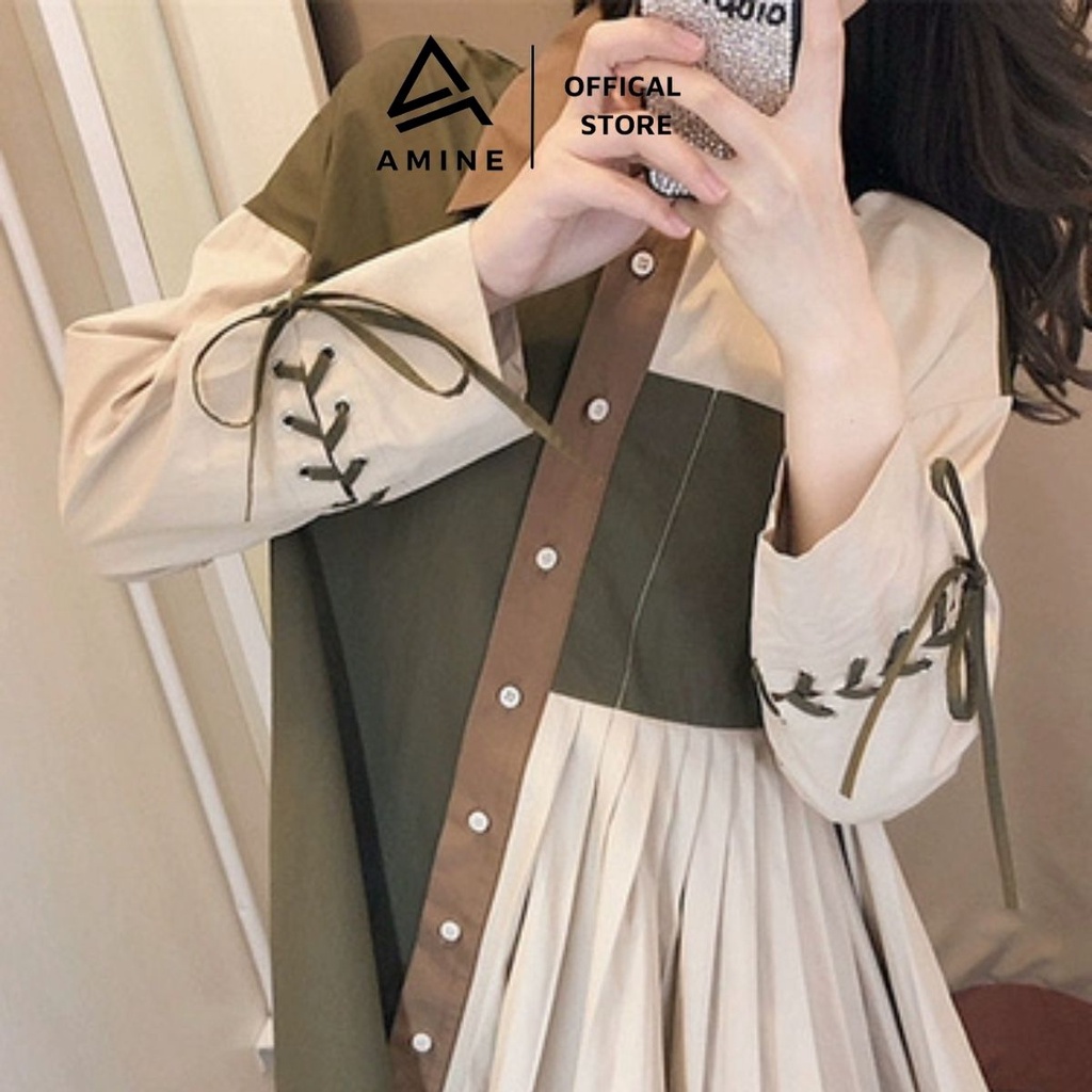 Sơ mi nữ đẹp, Váy sơ mi dáng dài phong cách Hàn Quốc C10