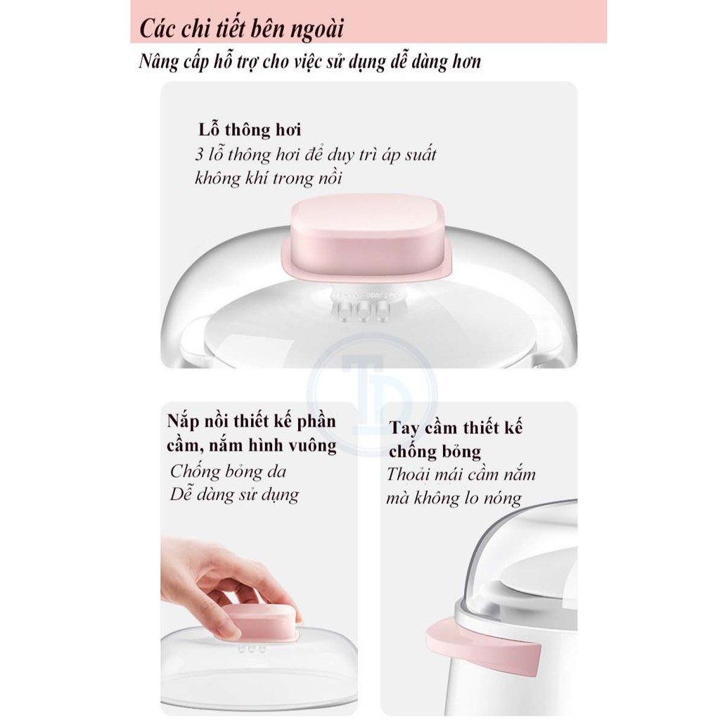 NỒI NẤU CHÁO CHẬM - Nồi Hầm Cách Thủy Lòng nồi Sứ - Hấp, nấu chè, nấu cháo, trưng yến TIỆN LỢI AN TOÀN Dung tích 1Lít