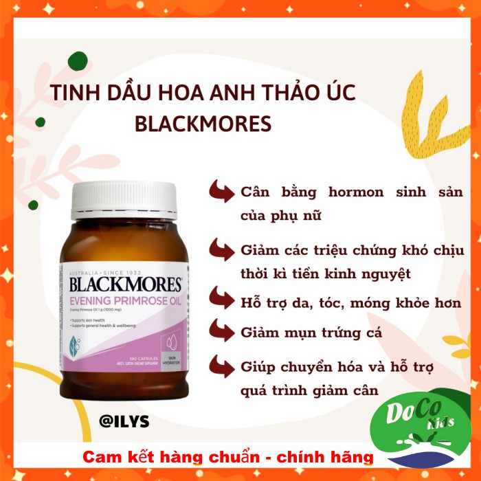 Viên uống tinh dầu hoa anh thảo BLACKMORE EVENING PRIMROSE OIL của ÚC, 190v, Date mới