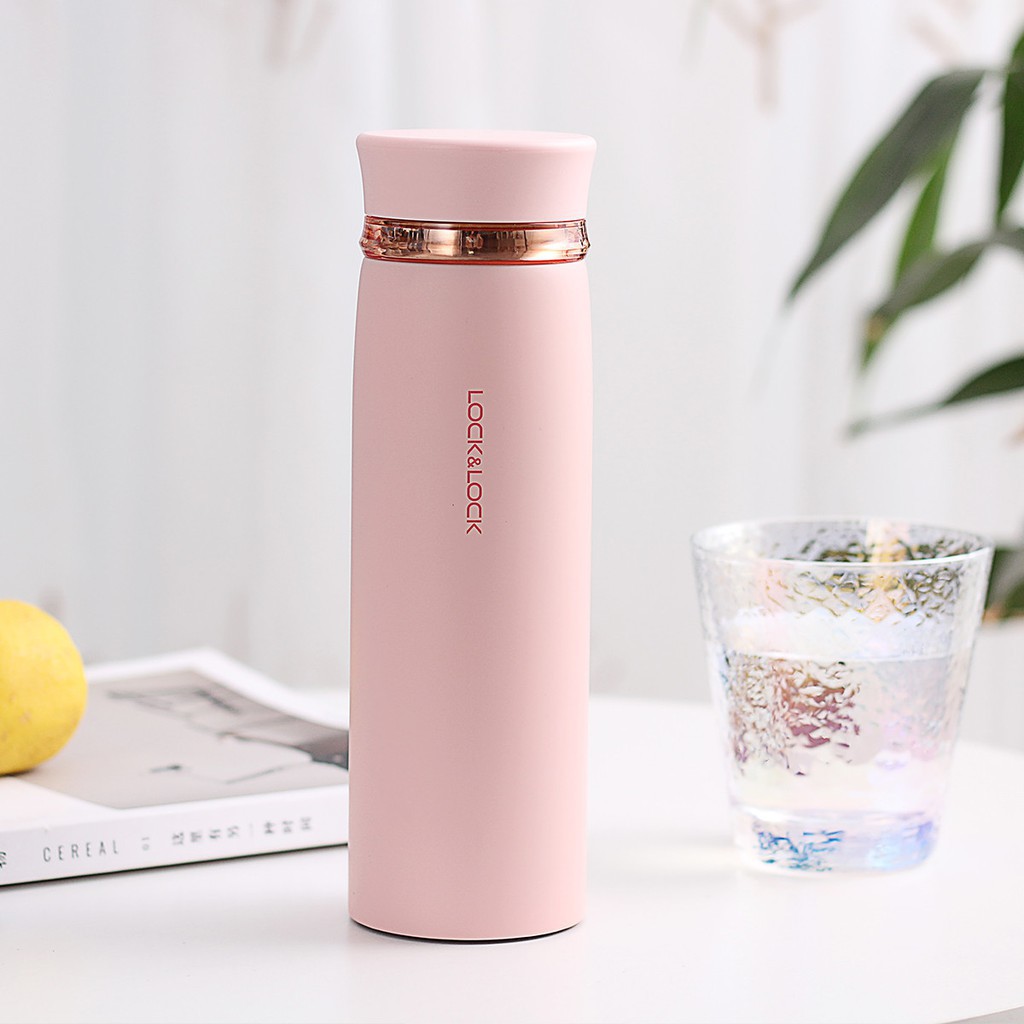 Bình giữ nhiệt lock&lock 450ml  feather light, Bình giữ nhiệt màu hồng dễ thương, chất liệu không gỉ LHC 4131