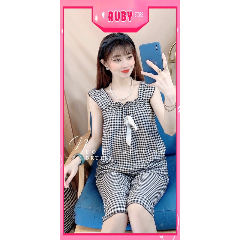 Đồ bộ nữ mặc nhà chất kate mềm mát phối họa tiết caro nhí dễ thương BKT153