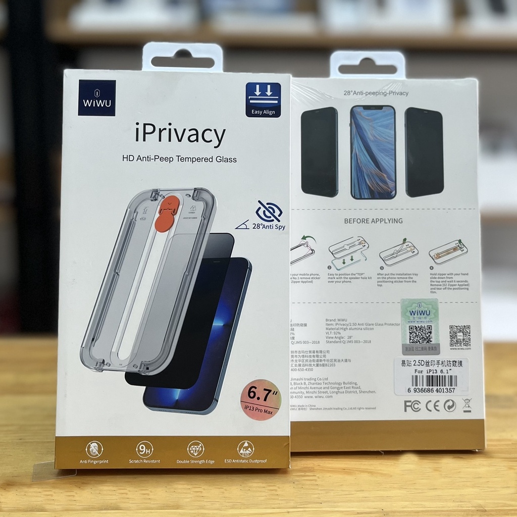 Siêu Kính Cường Lực Wiwu iPrivacy chống nhìn trộm dành cho IPhone 13 Pro Max  , Kèm Khung Trợ Dán , dán tại nhà