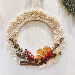 Vòng nguyệt quế macrame trang trí Noel