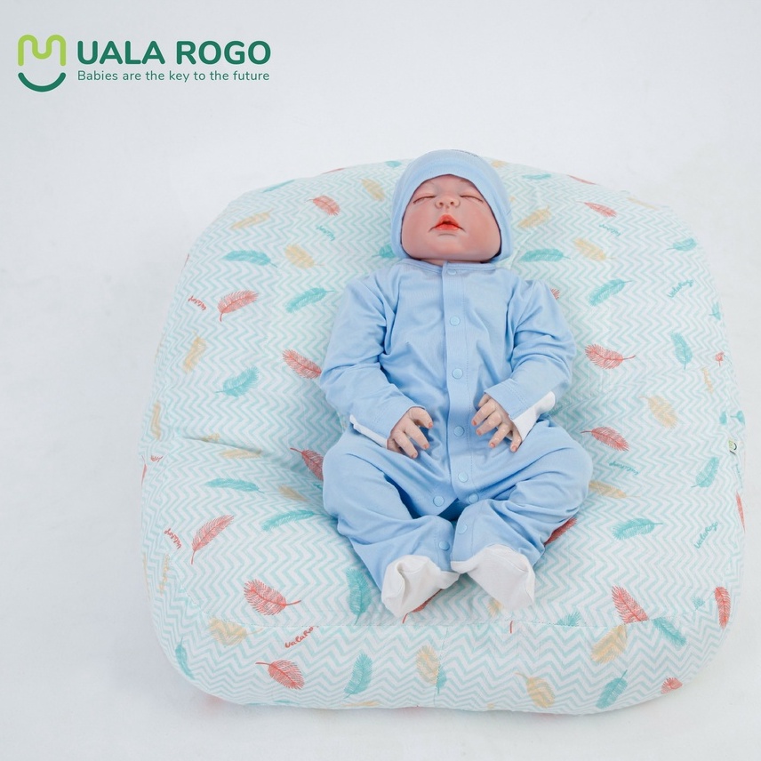 Gối chống trào ngược UalaRogo cho trẻ sơ sinh 70x60cm êm ái ruột bông vi sinh vỏ cotton UR8912
