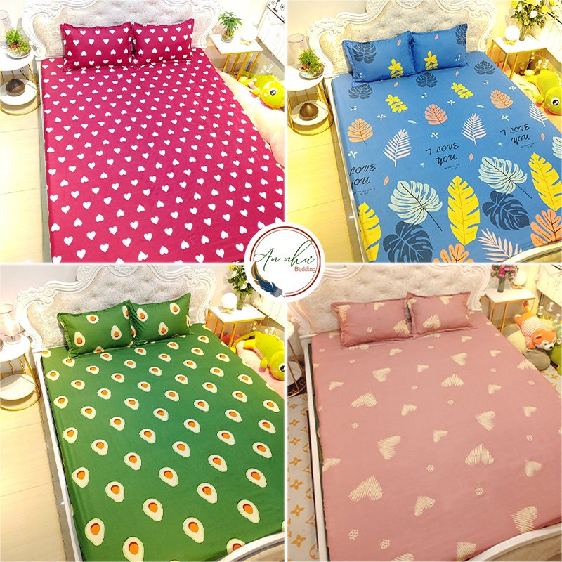 Bộ ga gối 💖m6/m8💖 drap giường poly, ga trải giường + 2 vỏ gối nằm đơn giản An Như Bedding