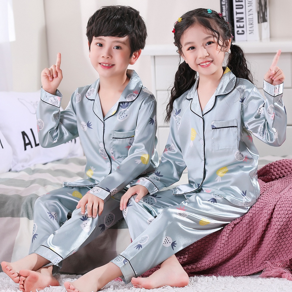 Bộ Đồ Ngủ Tay Dài In Họa Tiết Hoạt Hình Phong Cách Hàn Quốc Cho Bé