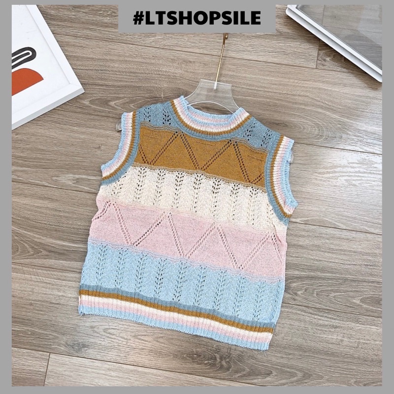 Áo len sát nách tone hồng nâu phối màu cực yêu luôn