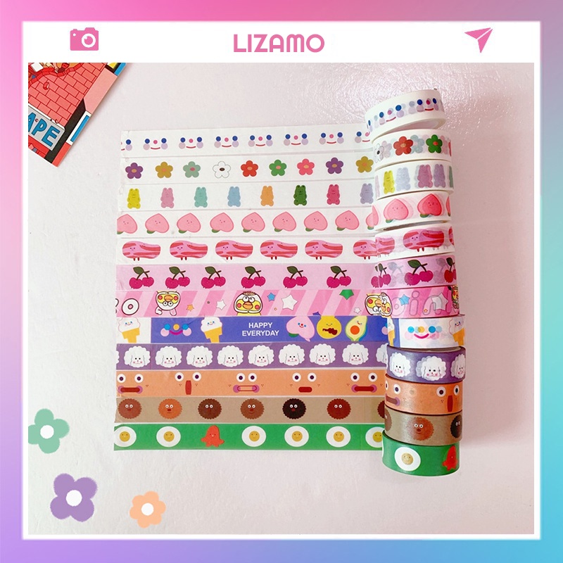 Băng dính washi tape nhiều họa tiết cute dài 5m LIZAMO BDW66