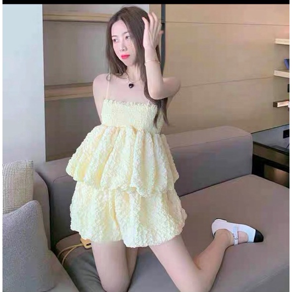 Set bí quây ngực vàng bơ xinh sắn cho nàng mi nhon, bộ áo bí vàng bơ + váy chất  len nhun siêu xịn DG4253