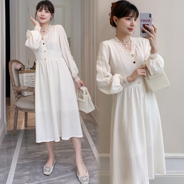 Váy babydoll, Váy cổ tim 3 cúc ngực tay bồng / Có ảnh thật, video review mix đồ cực xinh