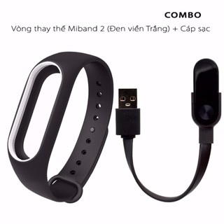 Vòng đeo tay thay thế cho Xiaomi Miband 2_đen viền trắng+cáp sạc
