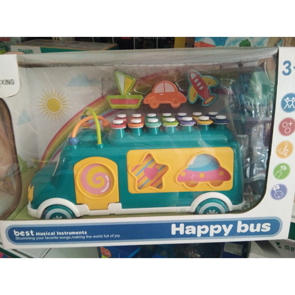 Hôp 2in1 xe bus đàn có nhạc, đồ chơi xe buýt gõ đàn cho bé TQ-MX014-