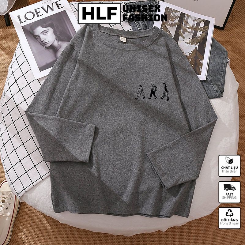 Áo thun dài tay form xuông rộng 3 cô gái đi bộ, áo thu đông nữ HLFashion