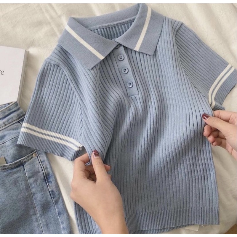 ÁO len gân polo tay viền 2 sọc - 22.Lystore