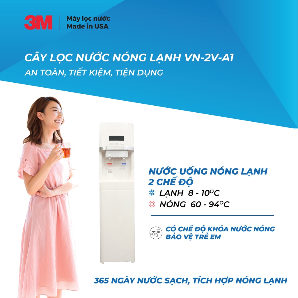 Máy Lọc Nước Nóng Lạnh 3M VN-2V-A1 Có Bảng Điện Tử (Sử Dụng Máy 3M Brew120-MS)