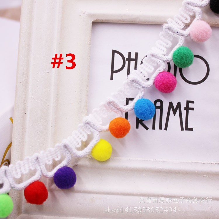 Dây viền trang trí kiểu núm tua cotton phối ren 1 yard cho đồ thủ công