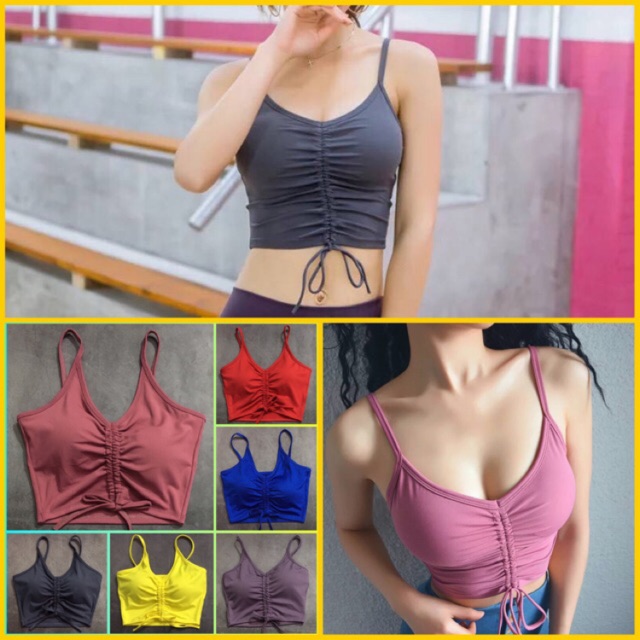 Áo croptop dây rút có mút sẵn tập Gym yoga