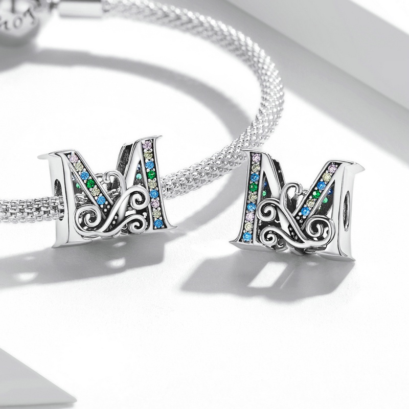 Bamoer Hạt Charm Bạc 925 Chữ Cái A~Z Cho Tự Làm Vòng Tay Vòng Cổ Bán Phụ Kiện
