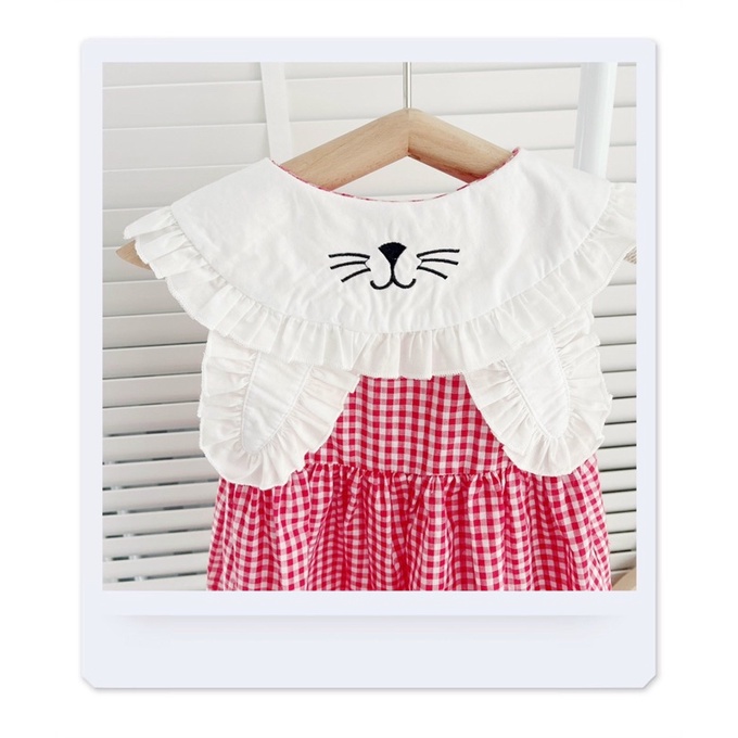Váy hè sát nách caro tai thỏ chất thô cotton mỏng cho bé gái 0-5 tuổi