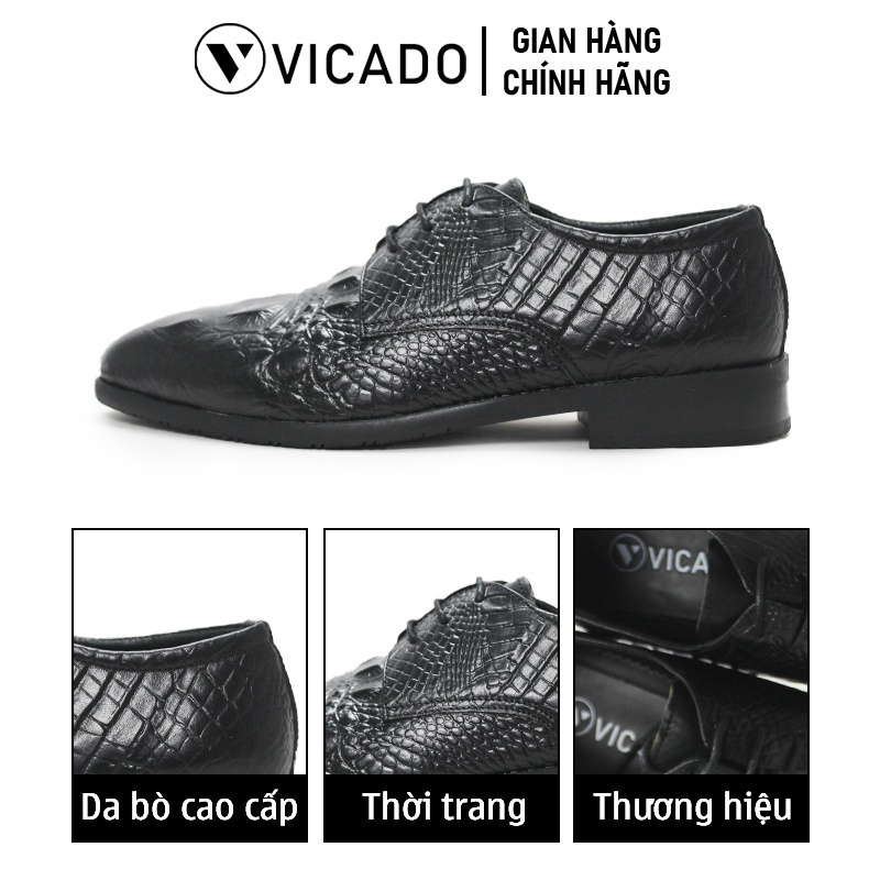 Giày tăng chiều cao nam da bò cao cấp công sở Oxford Vicado FVA0021 màu đen buộc dây