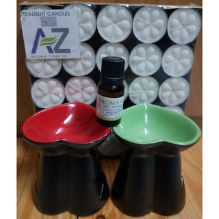 Combo 2 đèn đốt nến tinh dầu&50 nến tealight &10ml tinh dầu Sả chanh