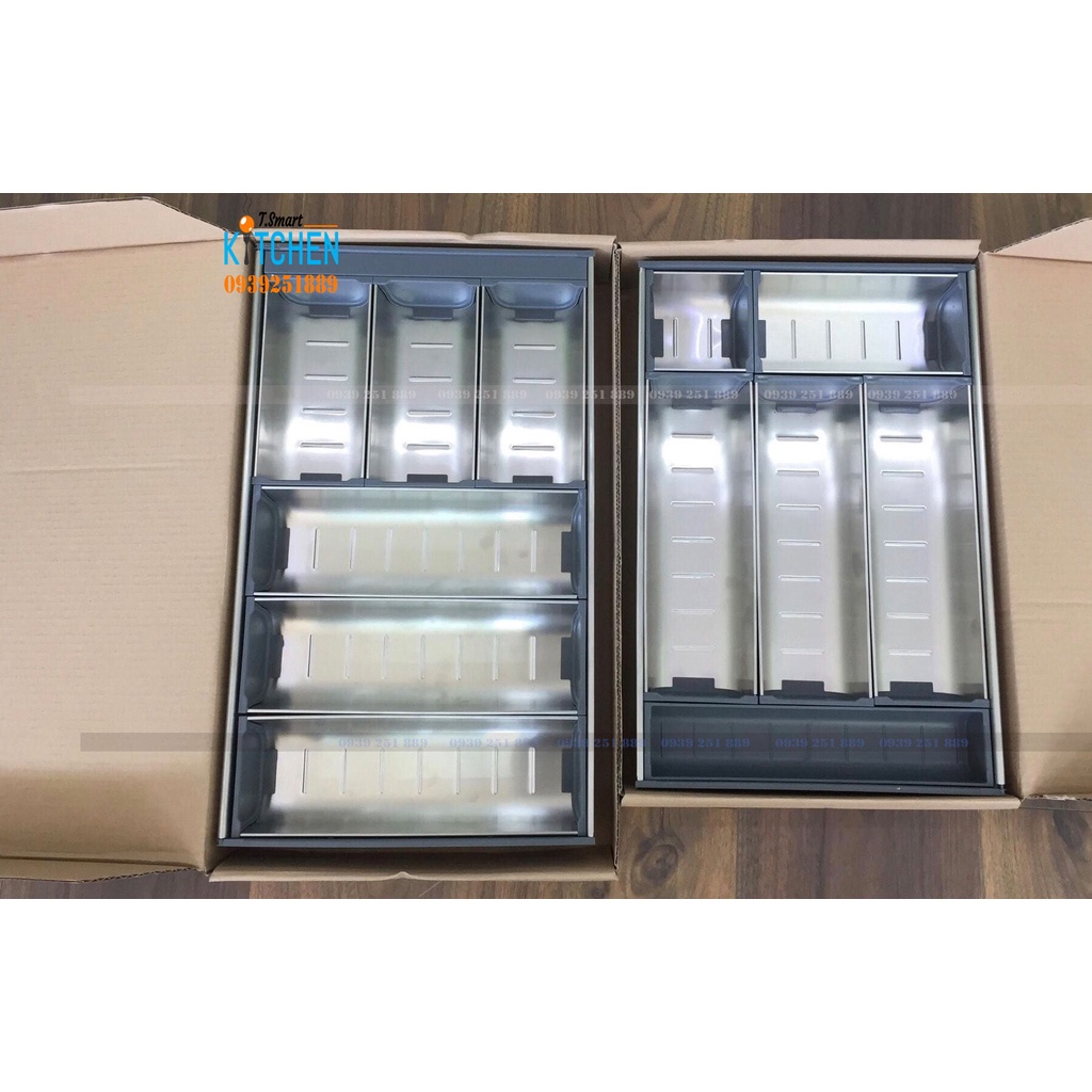 Khay Chia Muỗng Đũa inox 304  cho ngăn kéo hộc tủ bếp - Phụ kiện khay chia tủ bếp