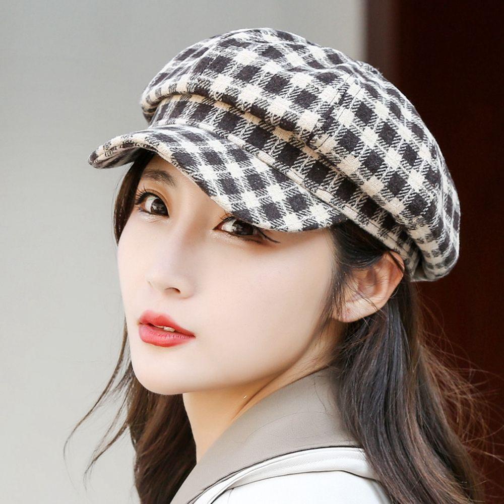 QQMALL Mũ Beret Họa Tiết Sọc Caro Phong Cách Anh Quốc Thời Trang Cho Nữ