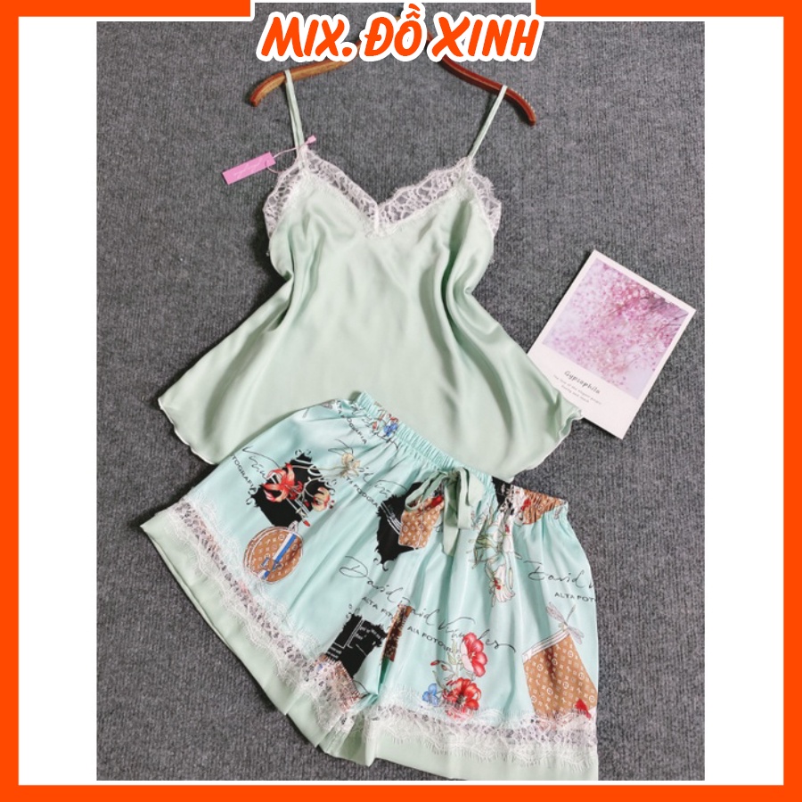 Bộ ngủ nữ sexy Thu Hà đồ ngủ phối ren nhẹ nhàng quyến rũ, chất liệu vải loại 1 mềm mát mịn