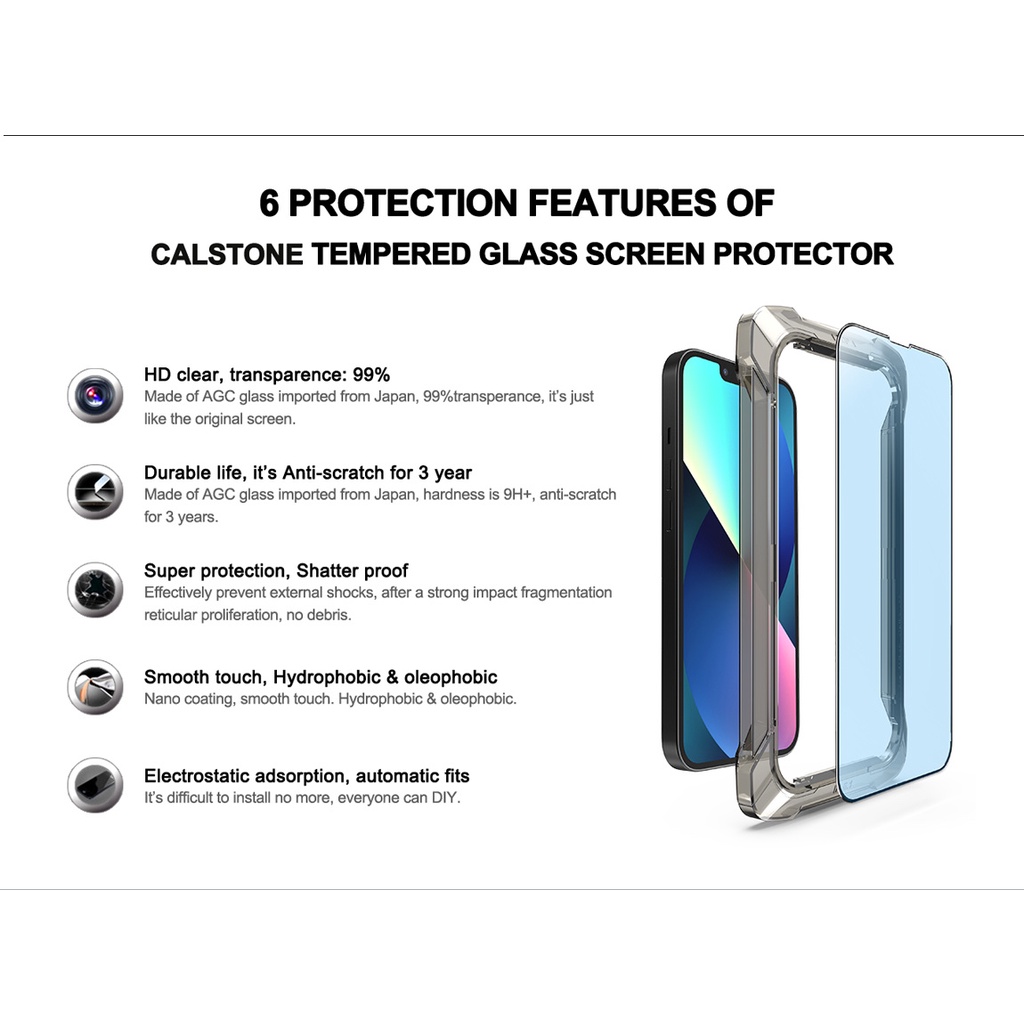 Bộ 2/set Kính cường lực 9H Calstone Chống ánh sáng xanh cho IPhone 13/14 Plus