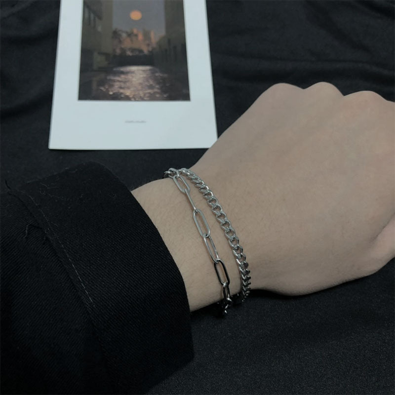 Vòng tay chất liệu inox phong cách hip hop Hàn Quốc không gỉ không phai không dị ứng cho unisex