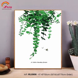 Tranh sơn dầu số hoá DIY tô  màu theo số- Tranh lá cây lá xanh đơn giản hiện đại phong cách Bắc Âu HL0906- HaLa Store