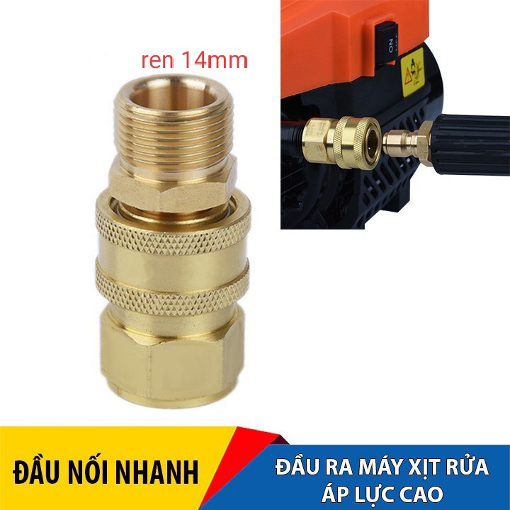 Khớp nối nhanh máy rửa xe, Nối đầu ra cho máy rửa xe áp lực chống xoắn dây  ren 14mm