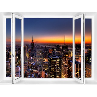 Tranh dán tường cửa sổ 3D cảnh thành phố về đêm VTC VT0259N kim sa