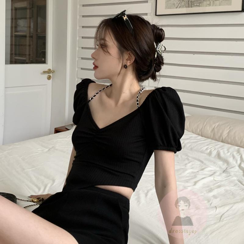 DRE-Women´s Halter T-Shirts, Short Sleeve Solid Color Back Hollow Out Slim Fit T-Shirts