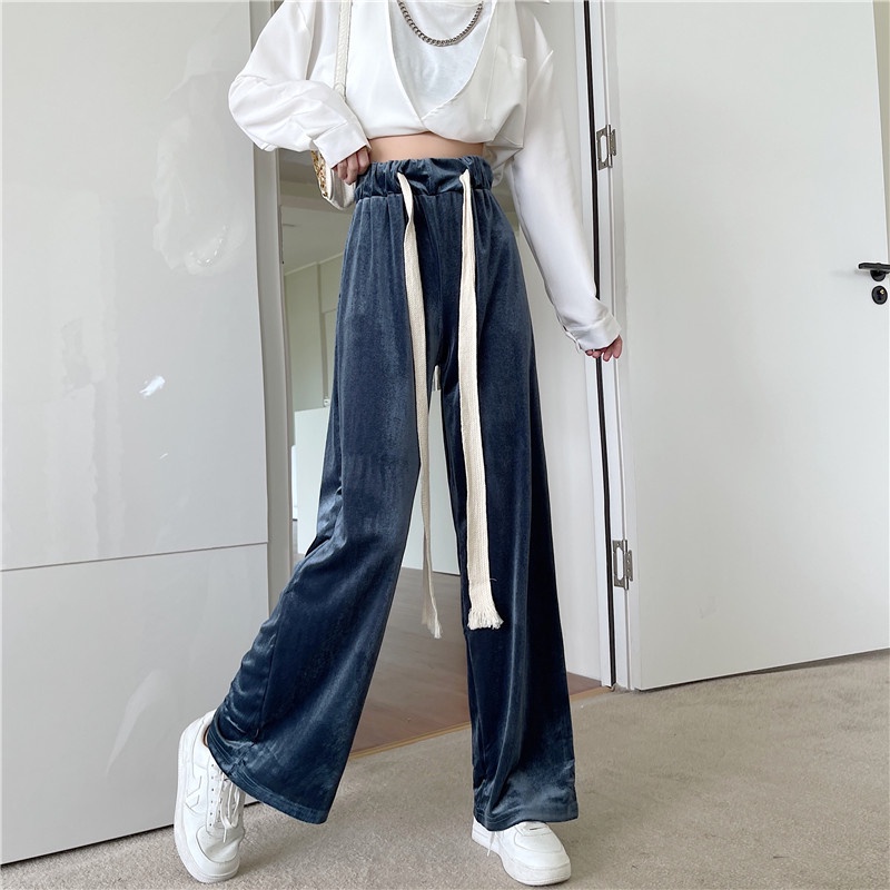 SUXI Quần ống rộng màu sắc trơn phong cách Hàn Quốc cho nữ