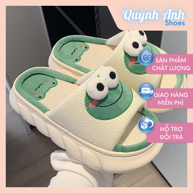 Dép Nữ, Dép Hình Ếch Cute, Dép Vải Mềm, Đế Độn 4p New