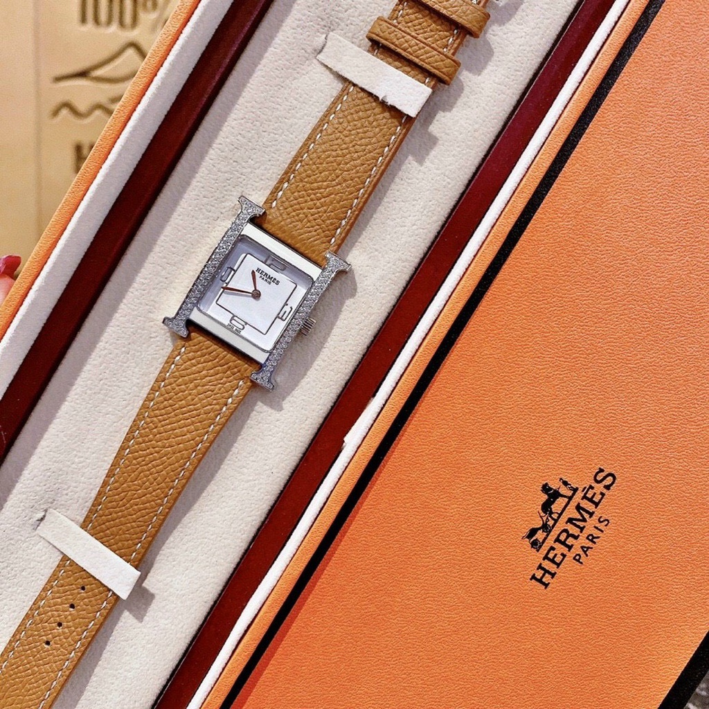 Đồng hồ Hermes Heure H Double Jeu nữ dây da - Viền Ceramic Mặt Đính Đá - Size 26x32mm hermes