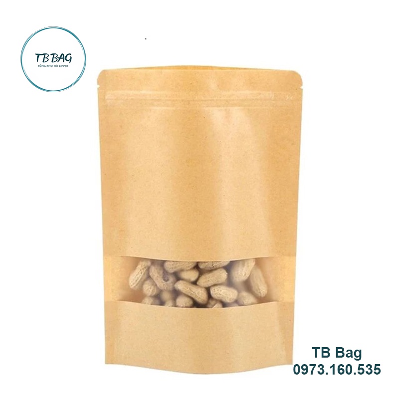 1kg túi zipper giấy kraft vàng bóng có cửa sổ tràn, túi zip đựng thực phẩm - TBShop